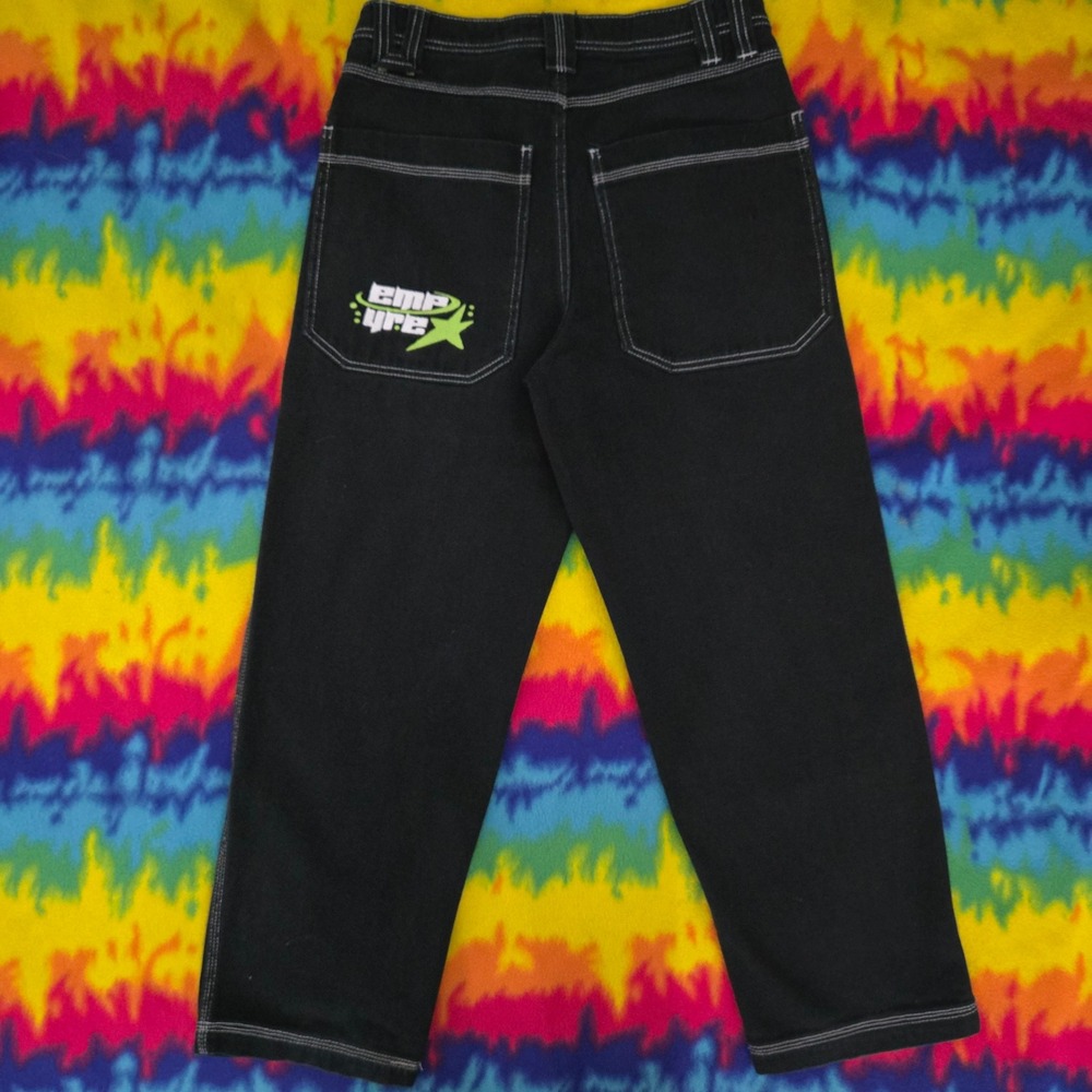 Empyre Loose Fit Skate Jeans Black Contrast Stitch Star Logo